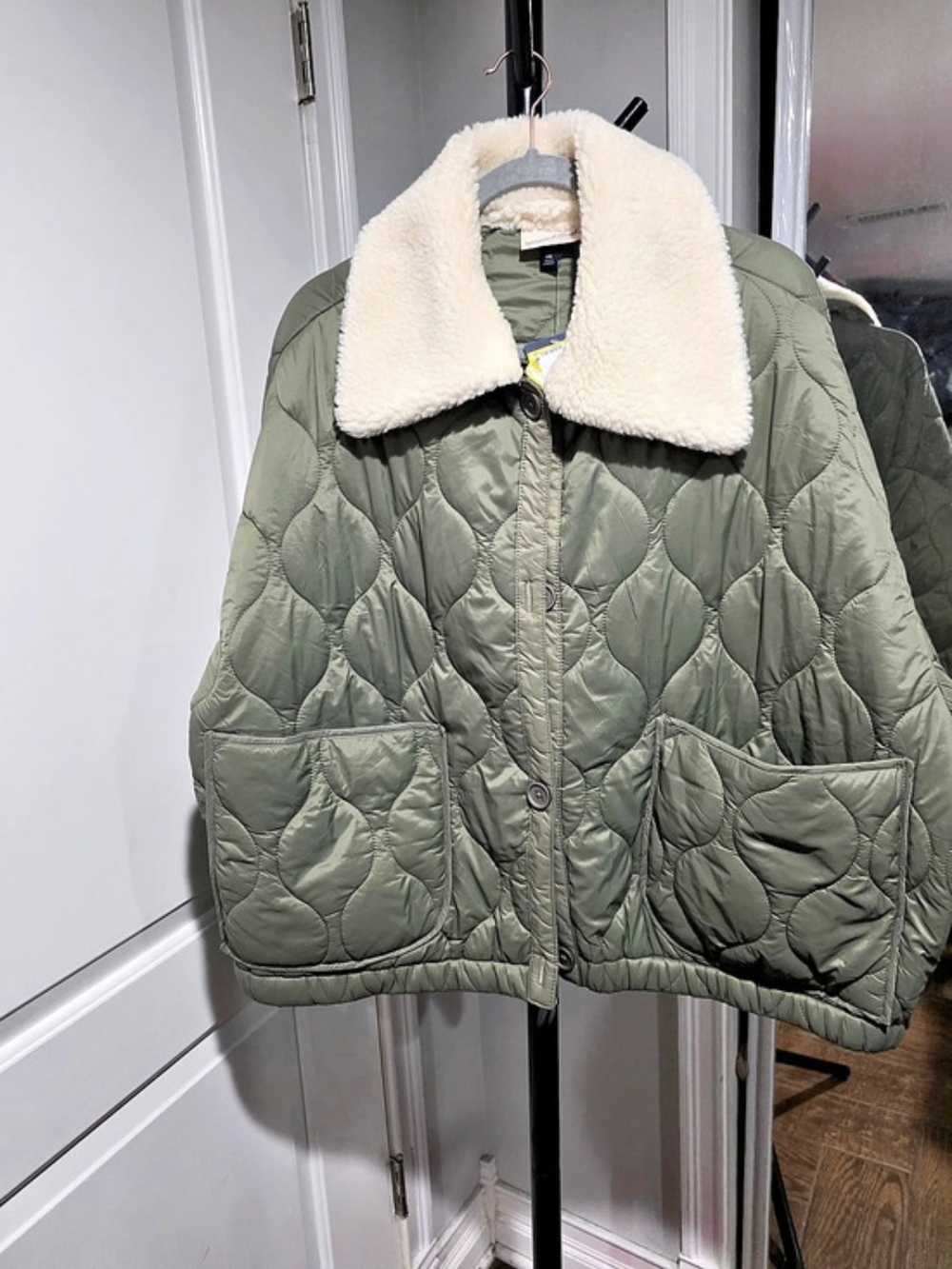 Universal Thread Women's Quilted Jacket with Sherpa Collar Green XXL